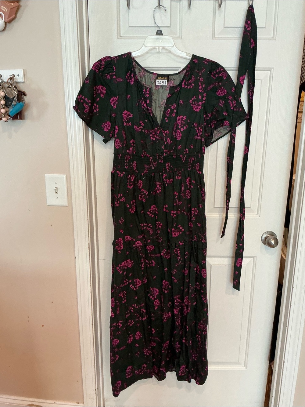 Sugarlips Black Maxi Dress with Pink Floral Print